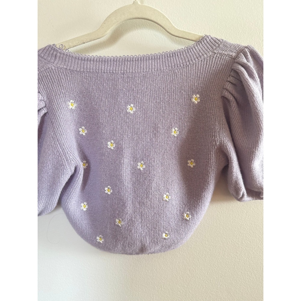 For Love & Lemons • Daisy Embroidered Cropped Cardigan Puff Sleeve M Cottagecore - Picture 12 of 12